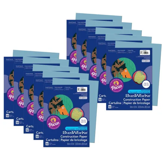 Construction Paper, Sky Blue, 9" x 12", 50 Sheets Per Pack, 10 Packs {1}