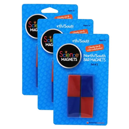 North/South Bar Magnets 3", Red/Blue Poles, 2 Per Pack, 3 Packs {1}