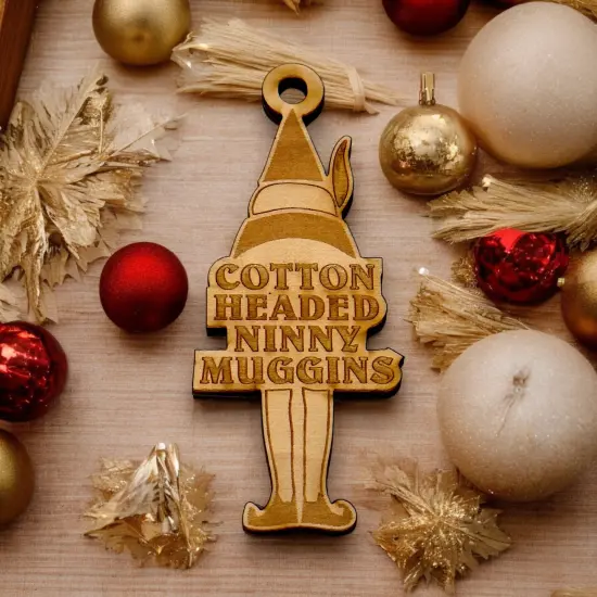 Ornament - Cotton Headed Ninny Muggins - Raw Wood 2x4in {2}