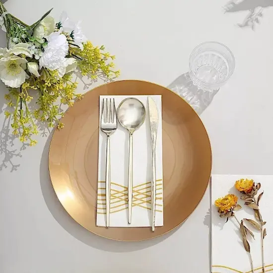 GOLD 10 Glossy 10" Round Plastic Salad PLATES Gold Rim {3}