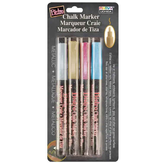 Broad Point Chalk Marker Fine Tip Set 4M, Metallic Colors, 4 Per Pack, 2 Packs {2}