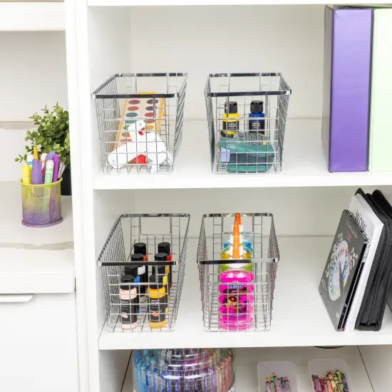 Smart Design Nestable Basket Organizer with Handles - Steel - 6 x 12 x 6 - Chrome - Set of 4 {3}