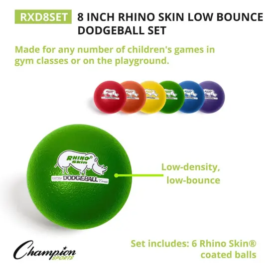 Rhino Skin&reg; 8-Inch Low Bounce Dodgeball Set, Assorted Colors, Set of 6 {3}