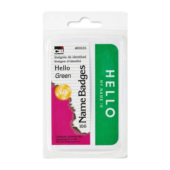 Self-Adhesive Name Badges, Hello, Green, 100 Per Pack, 12 Packs {2}