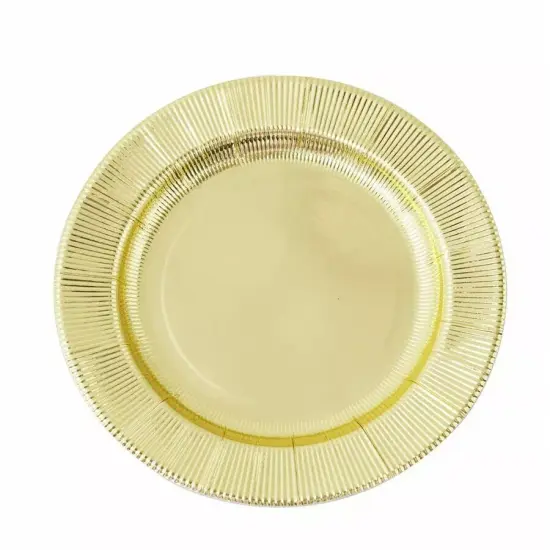 25 GOLD 8" Metallic Round Paper Salad DINNER PLATES Textured Rim {1}