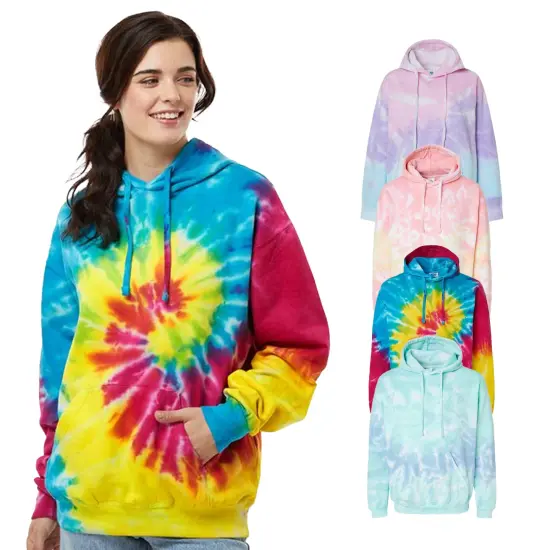 Colortone&reg; Tie-Dyed Hooded Turtle Neck Long Sleve Sweatshirt Reactive rainbow {2}