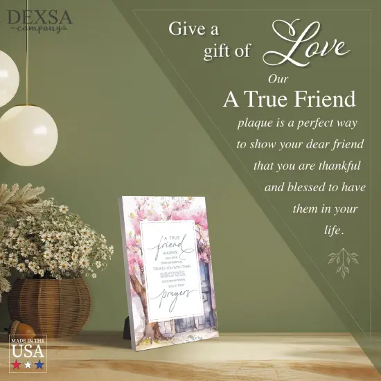 A True Friend Wood Plaque with Easel and Hook Wall Tabletop Art - 6 inches x 9 inches {4}