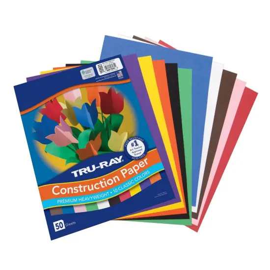 Construction Paper, Standard Assorted, 9" x 12", 50 Sheets Per Pack, 5 Packs {5}