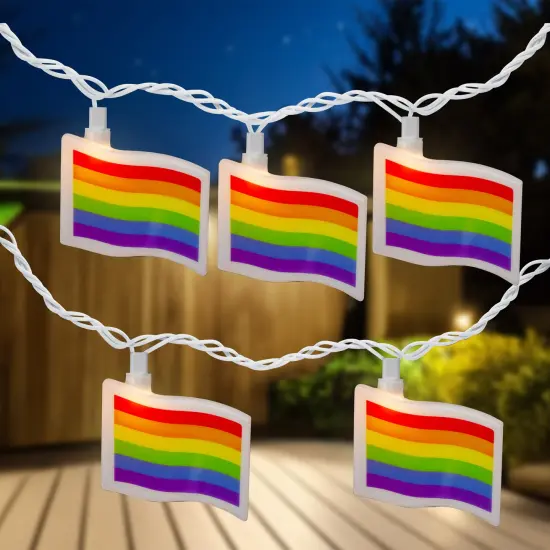 Northlight Pride Rainbow Flag Patio Light Set - 7.5' White Wire - 10ct Multi {1}