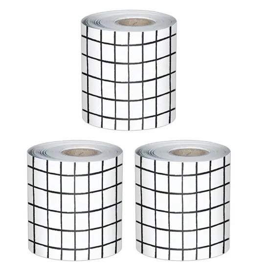 Happily Ever Elementary Creatively Inspired Black & White Grid Rolled Straight Bulletin Board Borders, 65 Feet Per Roll, Pack of 3 {1}