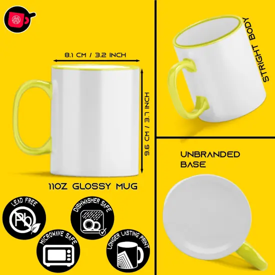 12 Pcs 11OZ Yellow Rim & Handle Sublimation Mugs With Foam Support Boxes {2}