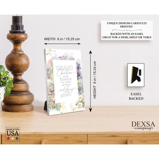 Grandchildren Wood Plaque with Easel and Hook Wall Tabletop Art - 6 inches x 9 inches {5}