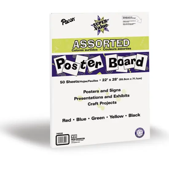 Super Value Poster Board, 5 Assorted Colors, 22" x 28", 50 Sheets {2}