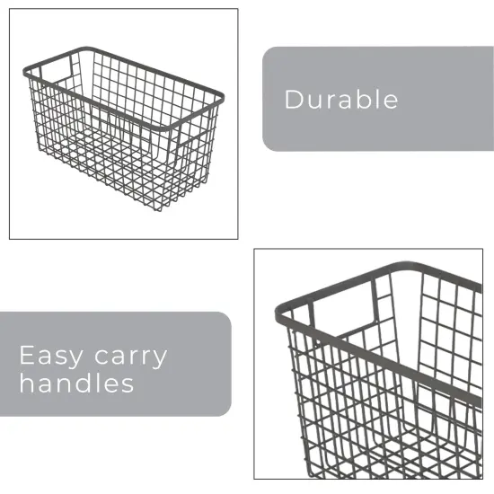 Smart Design Nestable Basket Organizer with Handles - Steel - 6 x 12 x 6 - Gunmetal - Set of 4 {5}