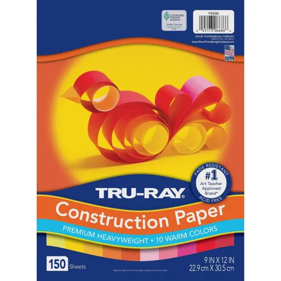 Construction Paper, Warm Assorted, 9" x 12", 150 Sheets Per Pack, 3 Packs {2}