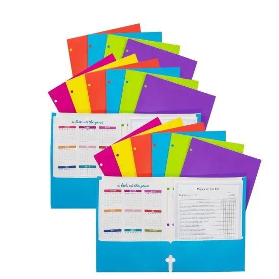 2-Pocket Laminated Paper Portfolio with 3-Hole Punch, Assorted, Pack of 18 {1}
