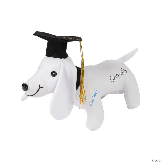 11" Graduation Autograph White Stuffed Dog with Cap {1}