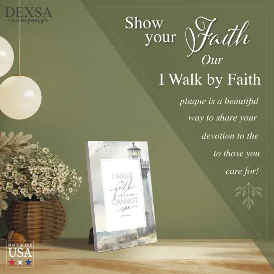 I Walk By Faith Wood Plaque with Easel and Hook Wall Tabletop Art - 6 inches x 9 inches {4}