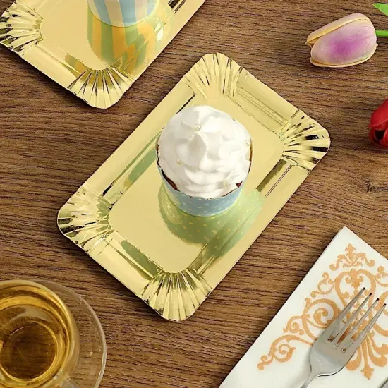 10 GOLD 6" Mini Rectangle PAPER SERVING TRAY Scalloped Design {2}