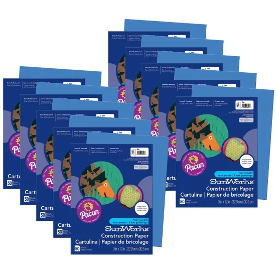 Construction Paper, Blue, 9" x 12", 50 Sheets Per Pack, 10 Packs {1}
