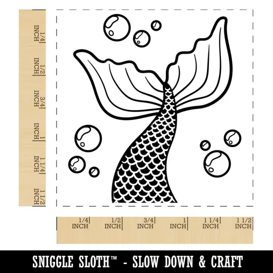 Mermaid Tail Swimming with Bubbles Ocean Sea Self-Inking Rubber Stamp Ink Stamper Blue {1}