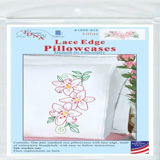 Jack Dempsey Stamped Pillowcases W/White Lace Edge 2/Pkg-Lillies {1}