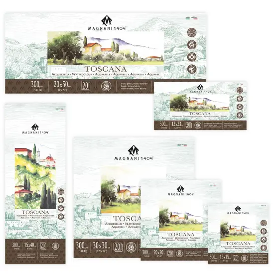 Magnani 1404 Toscana Rough 100% Cotton Watercolor Paper Pad, 20 Sheets, 140 lb, Acid-Free, UV Resistant, Deckled Edges, Vegan Sized Water Color Paper for Artists, Made in Italy {2}