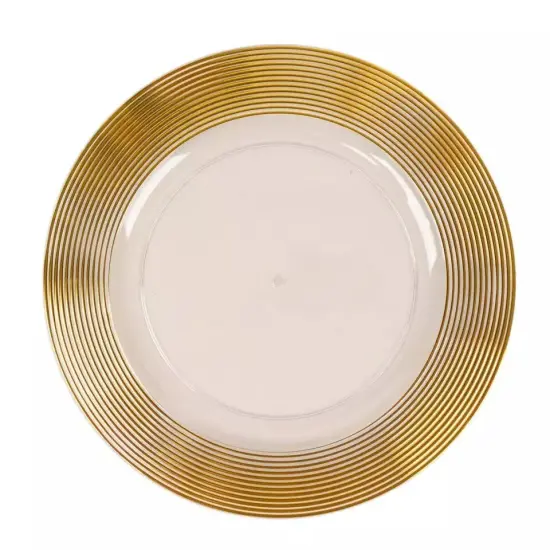 CLEAR GOLD 6 Round 13" Plastic CHARGER PLATES Lined Rim {2}