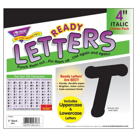 Black 4-Inch Italic Uppercase/Lowercase Combo Pack (EN/SP) Ready Letters&reg;, 193 Per Pack, 3 Packs {3}