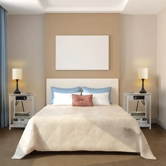 End Table with USB Ports and AC Outlets White 2PCS {4}