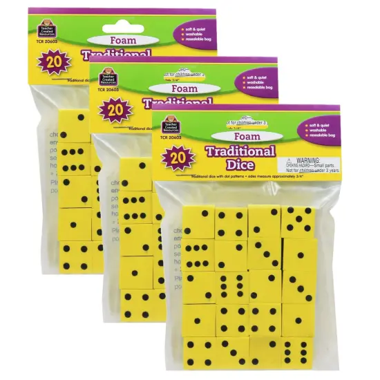Foam Traditional Dice, 0.75", 20 Per Pack, 3 packs {1}