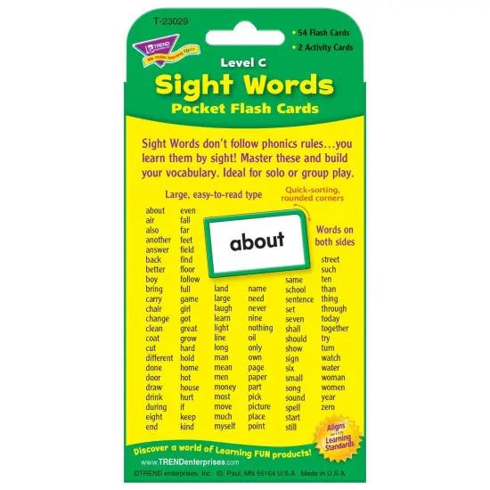 Sight Words &ndash; Level C Pocket Flash Cards, 6 Packs {4}