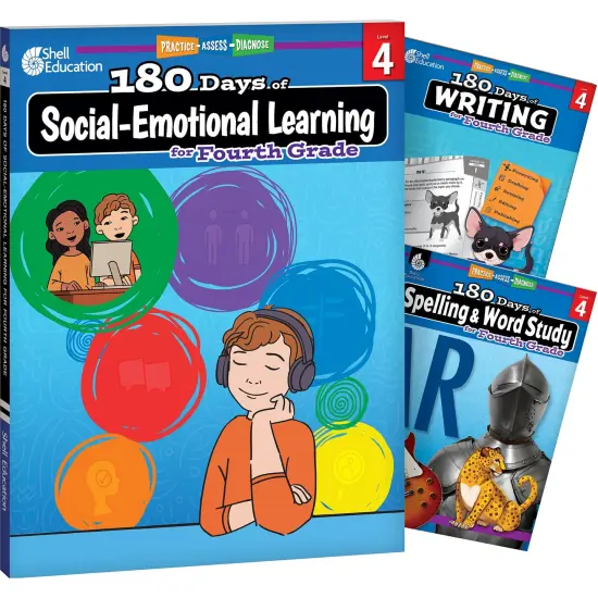 180 Days Social-Emotional Learning, Writing, & Spelling Grade 4: 3-Book Set {1}