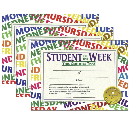 Student of the Week Certificate, 8.5" x 11", 30 Per Pack, 3 Packs {1}