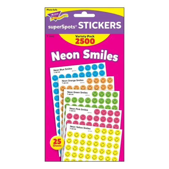 Neon Smiles superSpots&reg; Stickers Variety Pack, 2500 Per Pack, 3 Packs {3}
