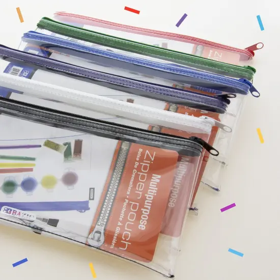 Multipurpose Clear Zipper Pouch, Assorted Color Zippers, Pack of 12 {4}