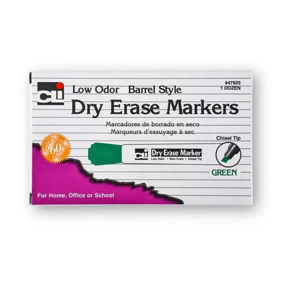 Dry Erase Markers, Barrel Style, Chisel Tip, Green, 12 Per Box, 3 Boxes {3}