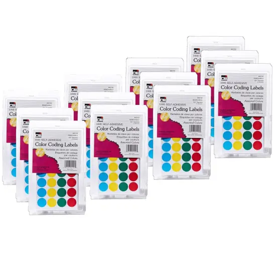 Self-Adhesive Color-Coding Labels, Assorted Colors, 1000 Per Pack, 12 Packs {1}