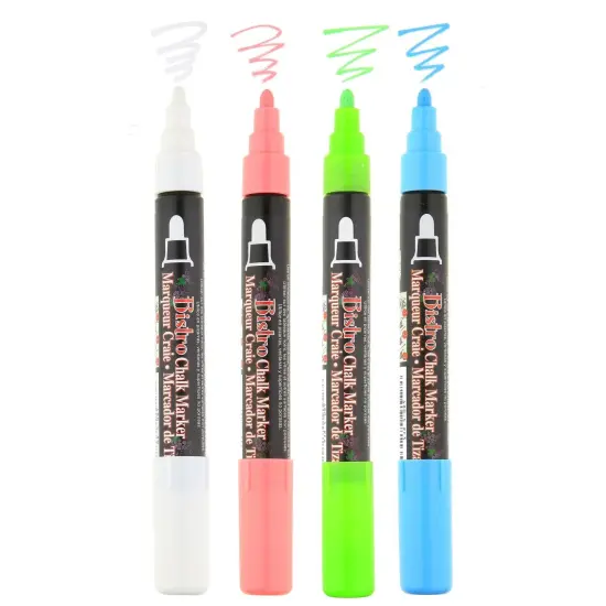 Broad Point Chalk Marker Broad Tip Set 4ED, Fluorescent Colors, 4 Per Pack, 2 Packs {2}
