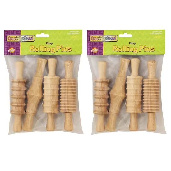 Wood Rolling Pin Set, 4 Patterns, 6", 4 Per Set, 2 Sets {1}