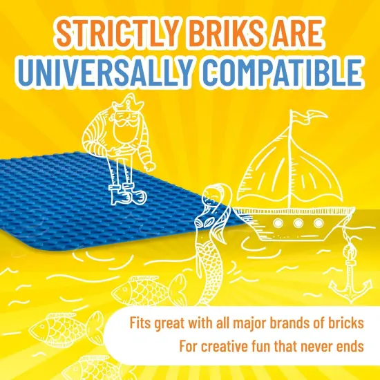 Classic Big Briks Baseplate 15" x 10.5" Large Building Brick Baseplate by Strictly Briks | 100% Compatible with All Major Brands | Large Pegs for Toddlers | Single Blue Flat Bottom Base Plate {5}