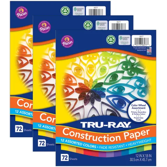 Color Wheel Assortment, 12 Vibrant Colors, 12" x 18", 72 Sheets Per Pack, 3 Packs {1}