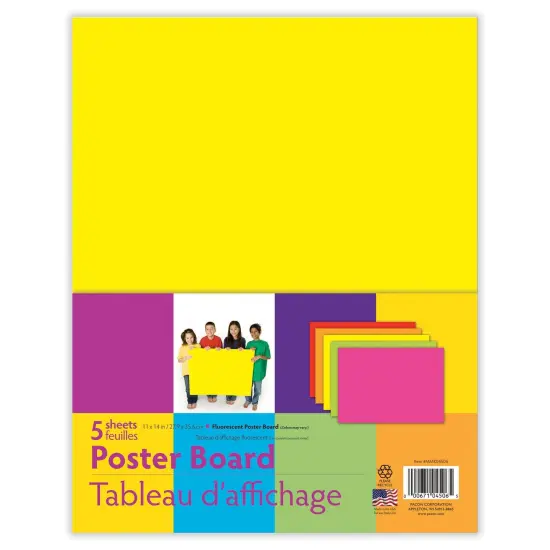 Neon Poster Board, 5 Assorted Colors, 11" x 14", 5 Sheets Per Pack, 12 Packs {2}
