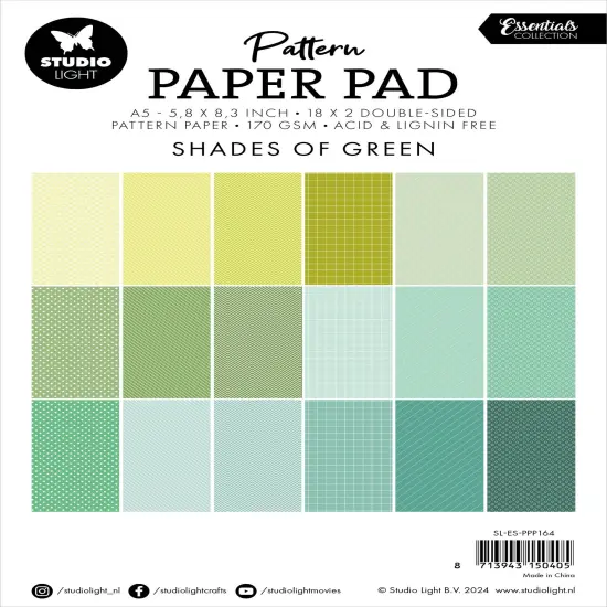 Studio Light Essential Patterned Paper Pad 5.8"X8.25" 36/Pkg-Nr. 164, Shades Of Green {3}