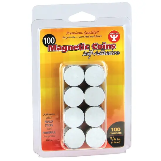 Self-Adhesive Magnetic Coins, 3/4-Inch, 100 Per Pack, 6 Packs {2}