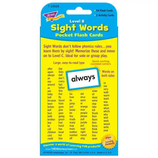 Sight Words &ndash; Level B Pocket Flash Cards, 6 Packs {3}