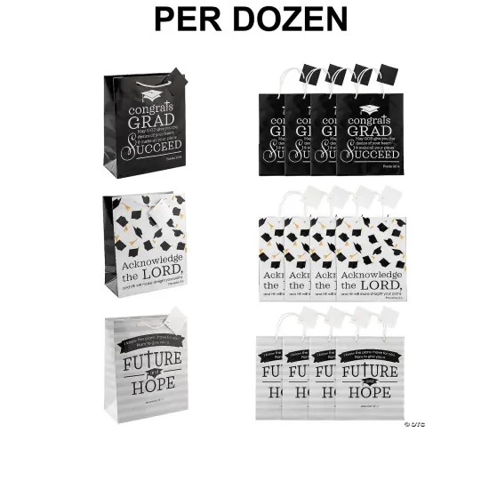 7 1/2" x 9" Medium Faith Graduation Paper Gift Bags with Tag - 12 Pc. {1}