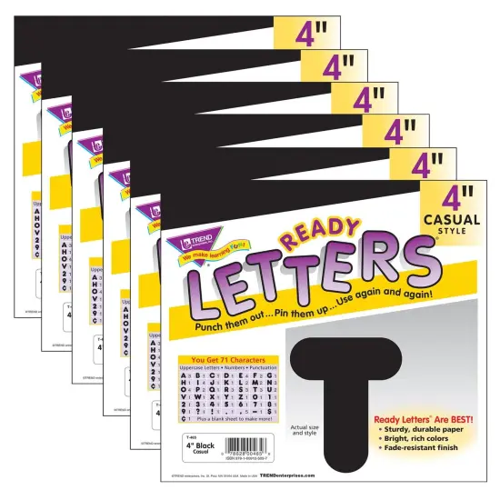 Black 4" Casual Uppercase Ready Letters&reg;, 6 Packs {1}