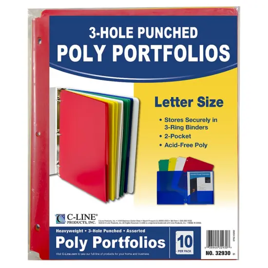 Two-Pocket Heavyweight Poly Portfolio Folder with Three-Hole Punch, Assorted Primary Colors, 10 Per Pack, 2 Packs {4}