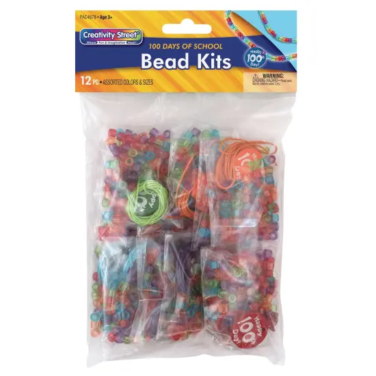 100 Days of School Bead Kit, Assorted Sizes, 12 Kits Per Pack, 3 Packs {4}